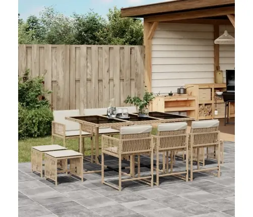 11-Daļīgs Dārza Mēbeļu Komplekts, Matrači, Bēša Pe Rotangpalma Vidaxl