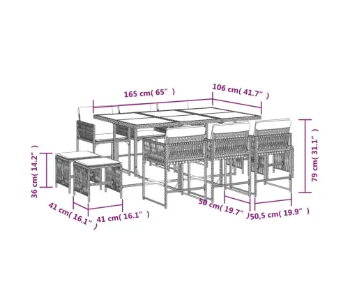 11-Daļīgs Virtuves Mēbeļu Komplekts Ar Matračiem,Pe Rotangpalma Vidaxl