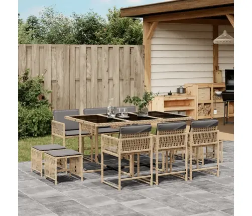 11-Daļīgs Virtuves Mēbeļu Komplekts Ar Matračiem,Pe Rotangpalma Vidaxl