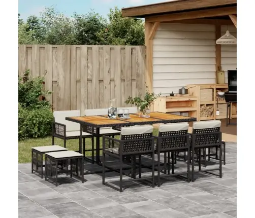 11-Daļīgs Dārza Mēbeļu Komplekts, Matrači, Melna Pe Rotangpalma Vidaxl