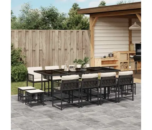 13-Daļīgs Dārza Mēbeļu Komplekts Ar Matračiem, Melns Pe Vidaxl