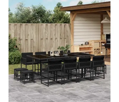 13-Daļīgs Dārza Mēbeļu Komplekts Ar Matračiem, Melns Pe Vidaxl