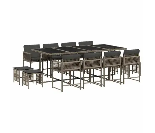 13-Osaline Aia Söögimööbli Komplekt Patjadega, Hall, Polürotang