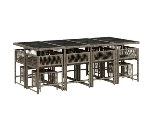 13-Osaline Aia Söögimööbli Komplekt Patjadega, Hall, Polürotang