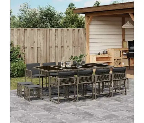 13-Osaline Aia Söögimööbli Komplekt Patjadega, Hall, Polürotang