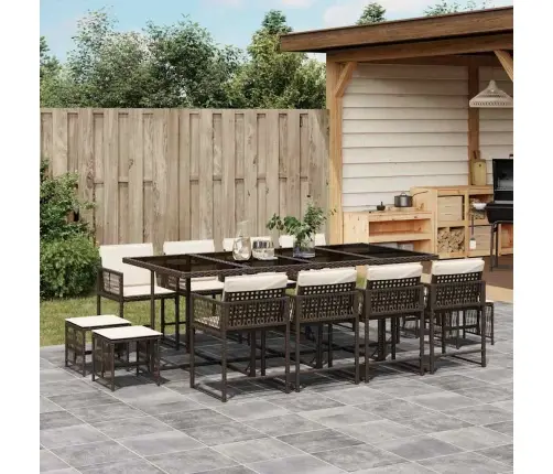 13-Daļīgs Dārza Mēbeļu Komplekts, Matrači, Brūna Pe Rotangpalma Vidaxl