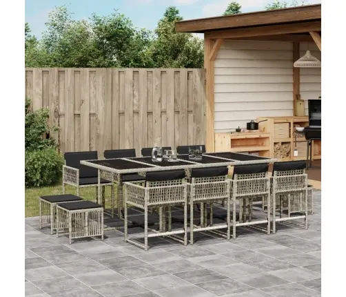 13-Daļīgs Dārza Mēbeļu Komplekts Ar Matračiem, Gaiši Pelēka Pe Vidaxl