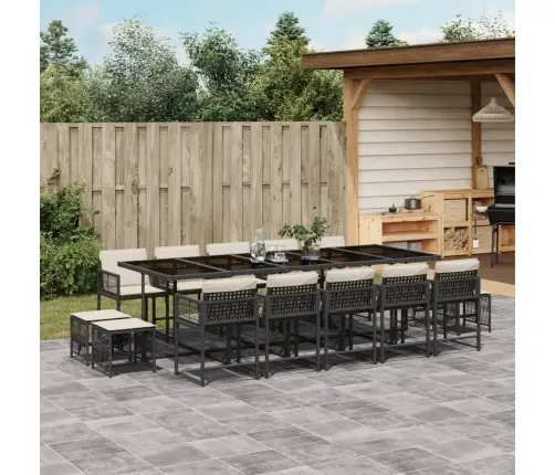 15-Daļīgs Dārza Mēbeļu Komplekts Ar Matračiem, Melns Pe Vidaxl