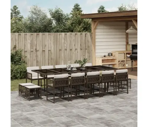 15-Osaline Aia Söögimööbli Komplekt Patjadega Pruun, Polürotang