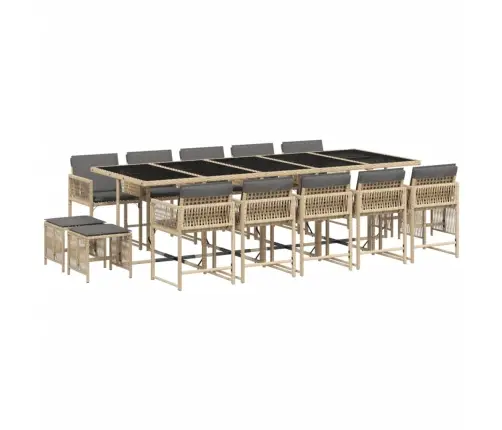 Sodo Komplektas Su Pagalvėlėmis, 15 Dalių, Smėlio, Poliratanas