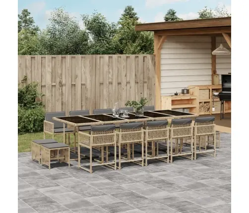 Sodo Komplektas Su Pagalvėlėmis, 15 Dalių, Smėlio, Poliratanas