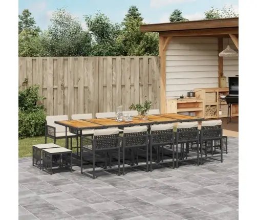 15-Daļīgs Dārza Mēbeļu Komplekts Ar Matračiem, Melns Pe Vidaxl