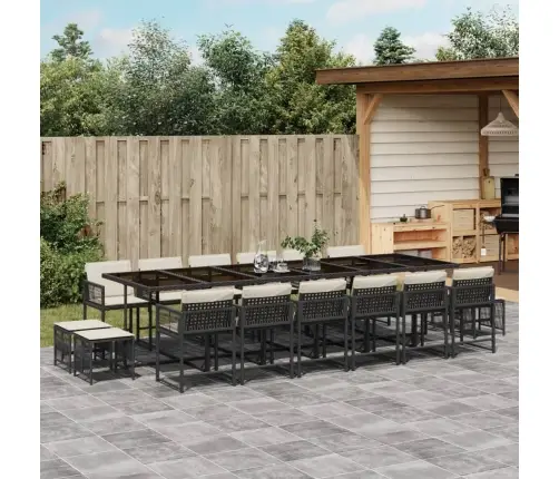 Sodo Komplektas Su Pagalvėlėmis, 17 Dalių, Juodas, Poliratanas