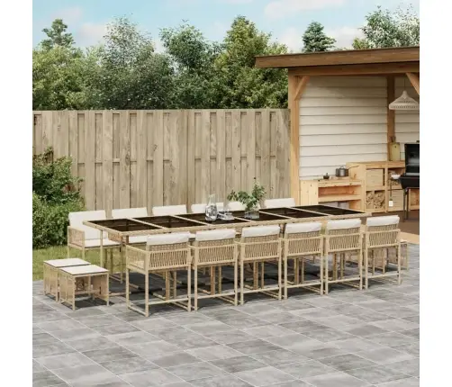 17-Osaline Aia Söögimööbli Komplekt Patjadega, Beež, Rotang