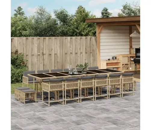 17-Osaline Aia Söögimööbli Komplekt Patjadega, Beežid Toonid