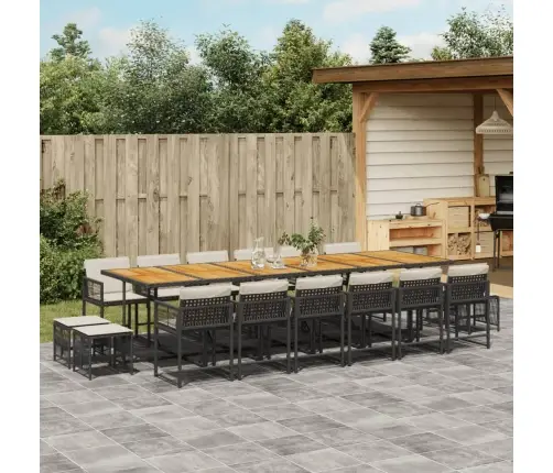 17-Osaline Aia Söögimööbli Komplekt Patjadega, Must, Polürotang