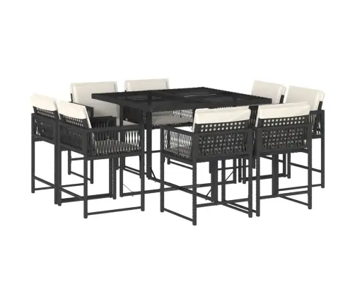 9-Daļīgs Dārza Mēbeļu Komplekts, Matrači, Melns, Pe Rotangpalma Vidaxl