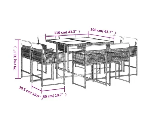9-Daļīgs Dārza Mēbeļu Komplekts, Matrači, Melns, Pe Rotangpalma Vidaxl