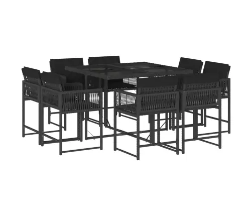 9-Daļīgs Dārza Mēbeļu Komplekts, Matrači, Melns, Pe Rotangpalma Vidaxl