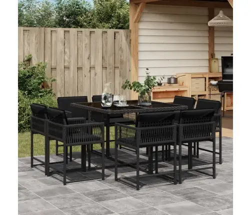 9-Daļīgs Dārza Mēbeļu Komplekts, Matrači, Melns, Pe Rotangpalma Vidaxl