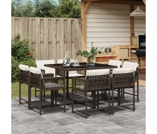 9-Daļīgs Dārza Mēbeļu Komplekts, Matrači, Brūna Pe Rotangpalma Vidaxl