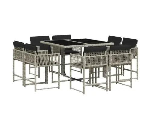 9-Osaline Aiamööbli Komplekt Patjadega, Helehall, Polürotang