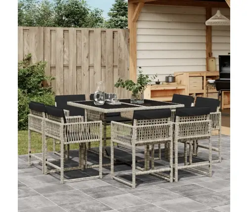 9-Osaline Aiamööbli Komplekt Patjadega, Helehall, Polürotang