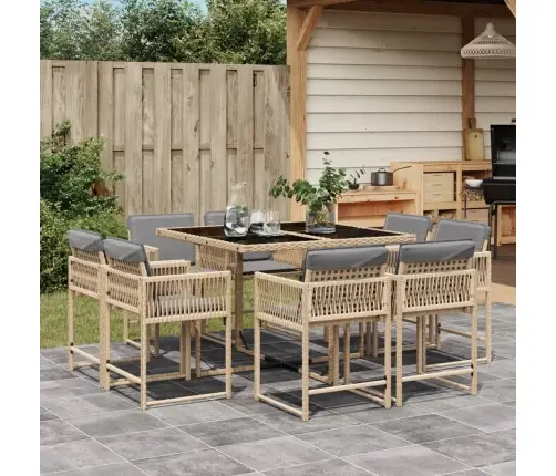 9-Daļīgs Virtuves Mēbeļu Komplekts Ar Matračiem, Pe Rotangpalma Vidaxl