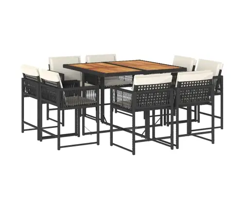 9-Daļīgs Dārza Mēbeļu Komplekts, Matrači, Melns, Pe Rotangpalma Vidaxl