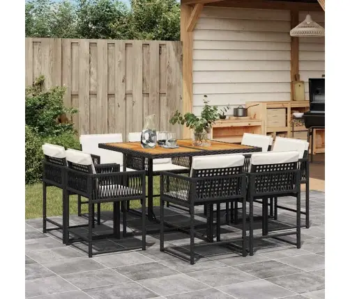 9-Daļīgs Dārza Mēbeļu Komplekts, Matrači, Melns, Pe Rotangpalma Vidaxl