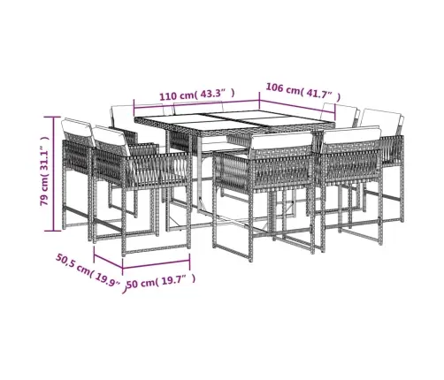 9-Osaline Aiamööbli Komplekt Patjadega, Beež, Polürotang