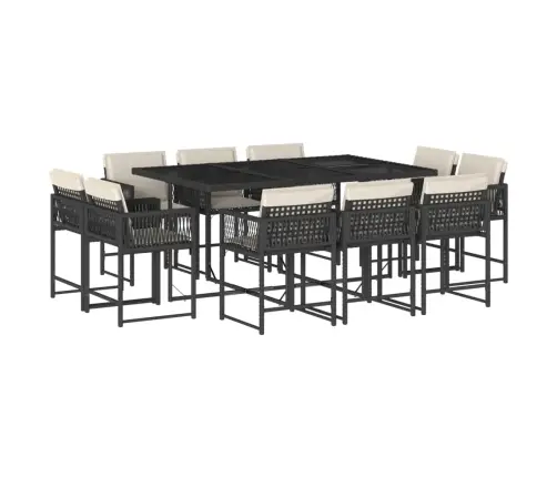 11-Daļīgs Dārza Mēbeļu Komplekts, Matrači, Melna Pe Rotangpalma Vidaxl