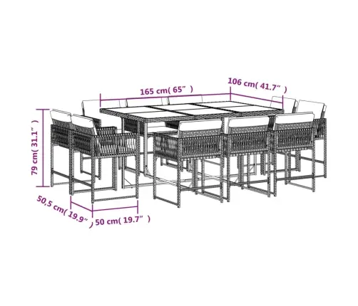 11-Daļīgs Dārza Mēbeļu Komplekts, Matrači, Melna Pe Rotangpalma Vidaxl