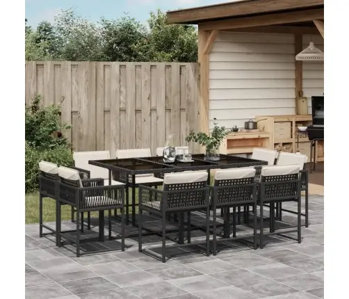 11-Daļīgs Dārza Mēbeļu Komplekts, Matrači, Melna Pe Rotangpalma Vidaxl