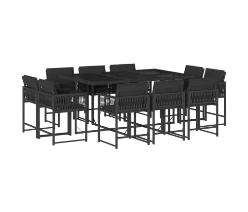 11-Osaline Aiamööbli Komplekt Patjadega, Must, Polürotang