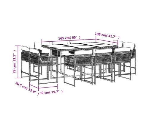 11-Osaline Aiamööbli Komplekt Patjadega, Must, Polürotang