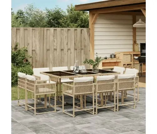 11-Daļīgs Dārza Mēbeļu Komplekts, Matrači, Bēša Pe Rotangpalma Vidaxl