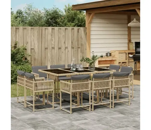 11-Osaline Aia Söögimööbli Komplekt Patjadega, Beežid Toonid