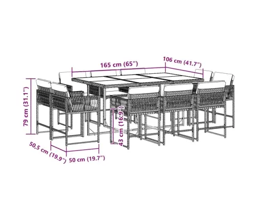 11-Daļīgs Dārza Mēbeļu Komplekts, Matrači, Melna Pe Rotangpalma Vidaxl