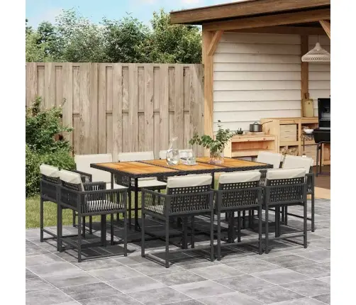 11-Daļīgs Dārza Mēbeļu Komplekts, Matrači, Melna Pe Rotangpalma Vidaxl