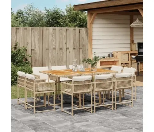 11-Daļīgs Dārza Mēbeļu Komplekts, Matrači, Bēša Pe Rotangpalma Vidaxl