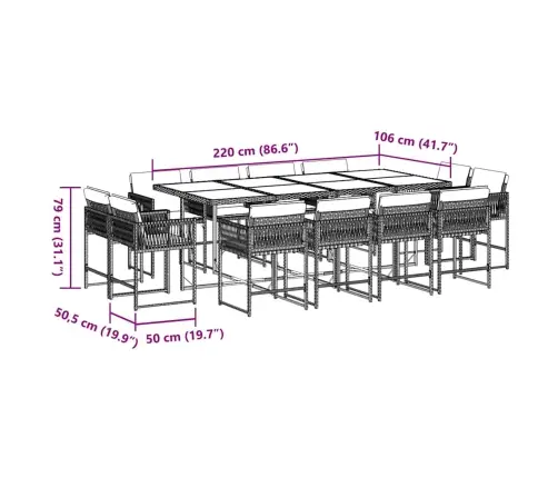 13-Daļīgs Dārza Mēbeļu Komplekts Ar Matračiem, Melns Pe Vidaxl