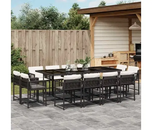 13-Daļīgs Dārza Mēbeļu Komplekts Ar Matračiem, Melns Pe Vidaxl