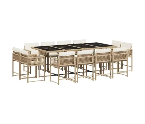 Sodo Komplektas Su Pagalvėlėmis, 13 Dalių, Smėlio, Poliratanas