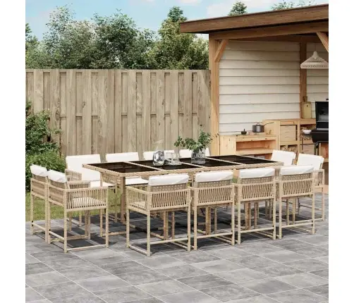 Sodo Komplektas Su Pagalvėlėmis, 13 Dalių, Smėlio, Poliratanas