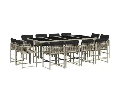 13-Daļīgs Dārza Mēbeļu Komplekts Ar Matračiem, Gaiši Pelēka Pe Vidaxl