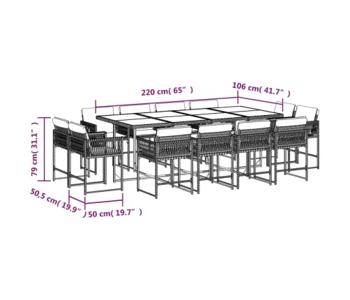 13-Daļīgs Dārza Mēbeļu Komplekts Ar Matračiem, Gaiši Pelēka Pe Vidaxl