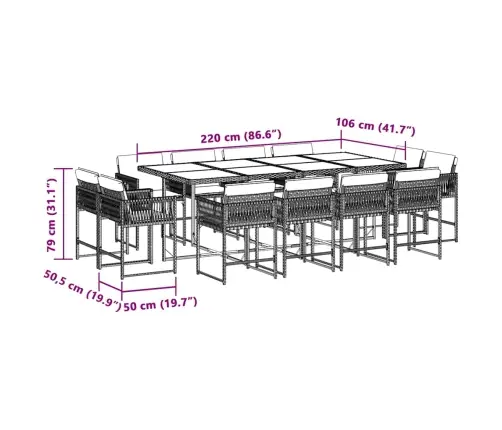 13-Daļīgs Virtuves Mēbeļu Komplekts Ar Matračiem,Pe Rotangpalma Vidaxl