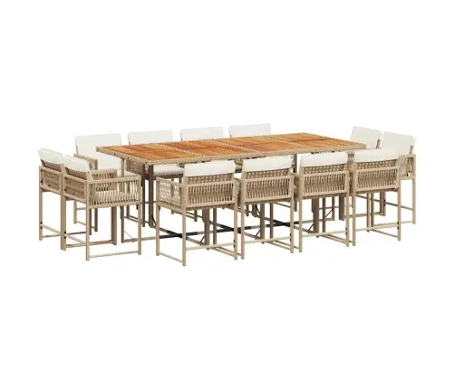 13-Osaline Aia Söögimööbli Komplekt Patjadega, Beež, Pe-Rotang