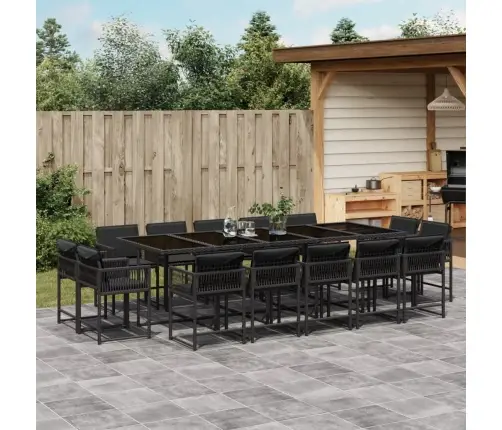 15-Daļīgs Dārza Mēbeļu Komplekts Ar Matračiem, Melns Pe Vidaxl